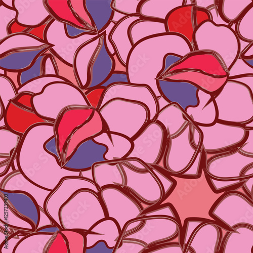 Abstract Brush Strokes Seamless Floral Print Background. Vector illustration