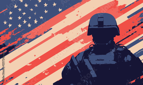 Minimalist Veterans Day Vector with American Flag and Soldier Silhouette