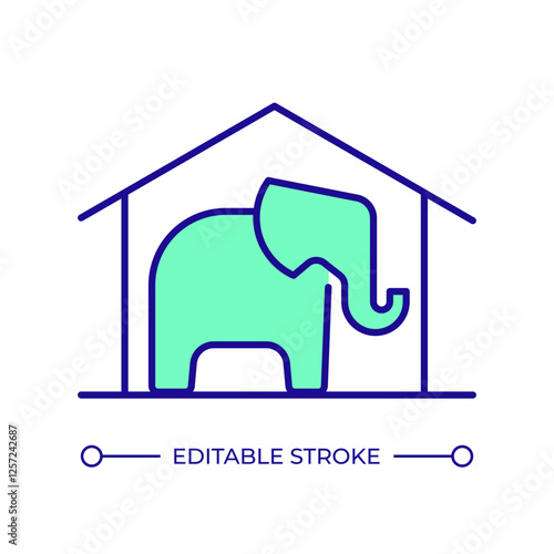 Elephant room RGB color icon. Risk management, problem solving. Corporate business. Animal wildlife. Control at work. Isolated vector illustration. Simple filled line drawing. Editable stroke