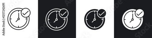 Time check icon set black and white colors. Graphic Vector icons pack