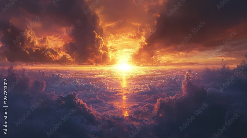 Obraz premium Dramatic Sunset Scene with Bright Light Breaking Through Clouds