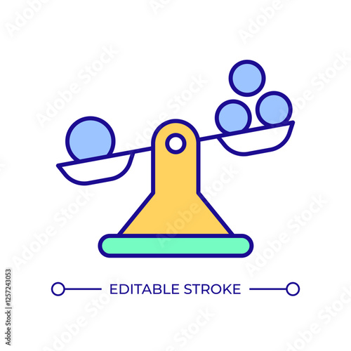 Scales weight RGB color icon. Measurement equipment. Precision control, instrument imbalance. Comparison, accuracy. Isolated vector illustration. Simple filled line drawing. Editable stroke