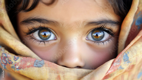 A child with strikingly beautiful eyes framed by long eyelashes