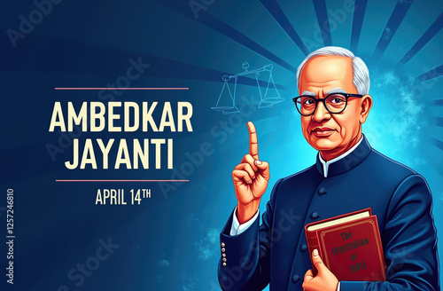 Illustration/Banner for Ambedkar Jayanti. Ambedkar Jayanti is celebrated on April 14th on the birth anniversary of Dr. B.R. Ambedkar (1891–1956), the chief architect of the Indian constitution.