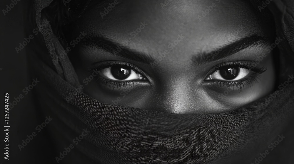 Close-up portrait captures the captivating intensity of eyes highlighted by soft light and deep shadows, creating a mysterious and emotional atmosphere Close-up portrait captures the captivating intensity of eyes highlighted by soft light and deep shadows, creating a mysterious and emotional atmosphere