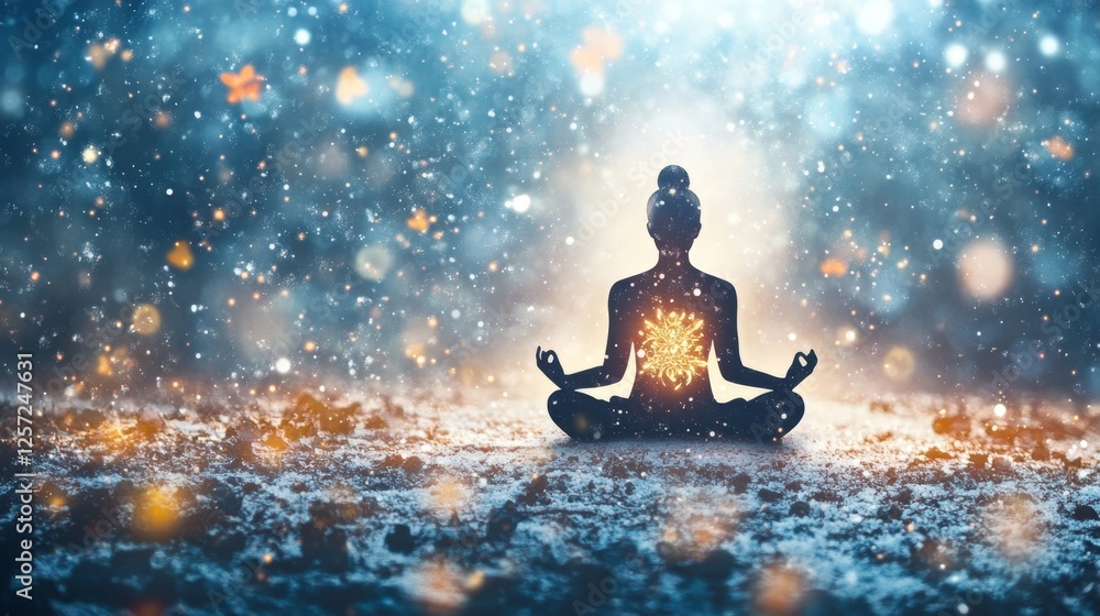Seated Figure in Meditation with Closed Eyes Surrounded by Light Seated Figure in Meditation with Closed Eyes Surrounded by Light