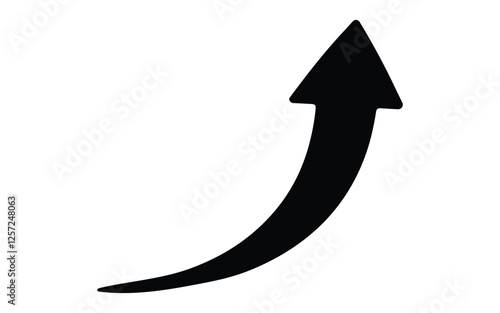 Black silhouette Curved up arrow vector on white background. Success arrow, growth arrow vector