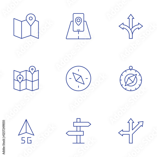 Navigation icons set. Thin Line style, editable stroke. map, navigation, ar, choice, compass, direction, flexibility