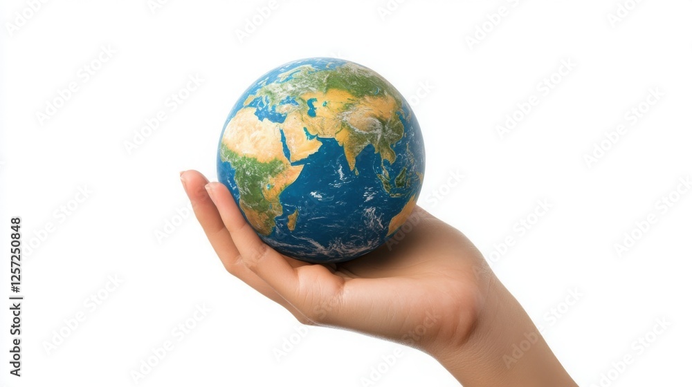 Globe in Hand on White Background - Concept of Earth Day and World Environment Globe in Hand on White Background - Concept of Earth Day and World Environment