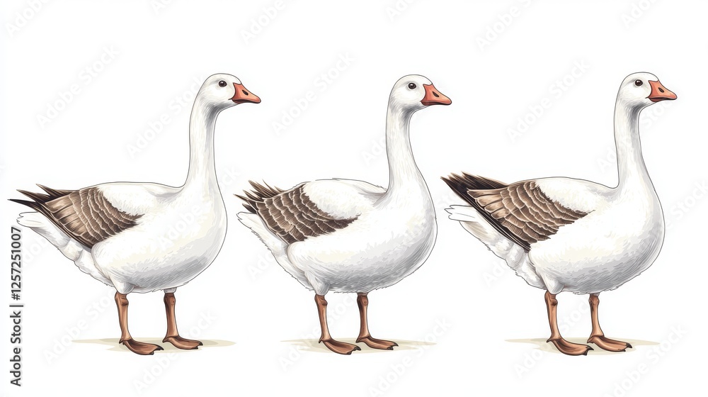 19.Vector illustration: Hand drawn isolated geese on white background: 19.Vector illustration: Hand drawn isolated geese on white background: