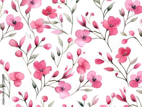 Seamless Pink Floral Pattern with Watercolor Blossoms