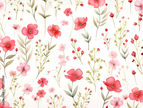 Wallpaper Mural Seamless Floral Pattern with Red and Pink Watercolor Flowers Torontodigital.ca
