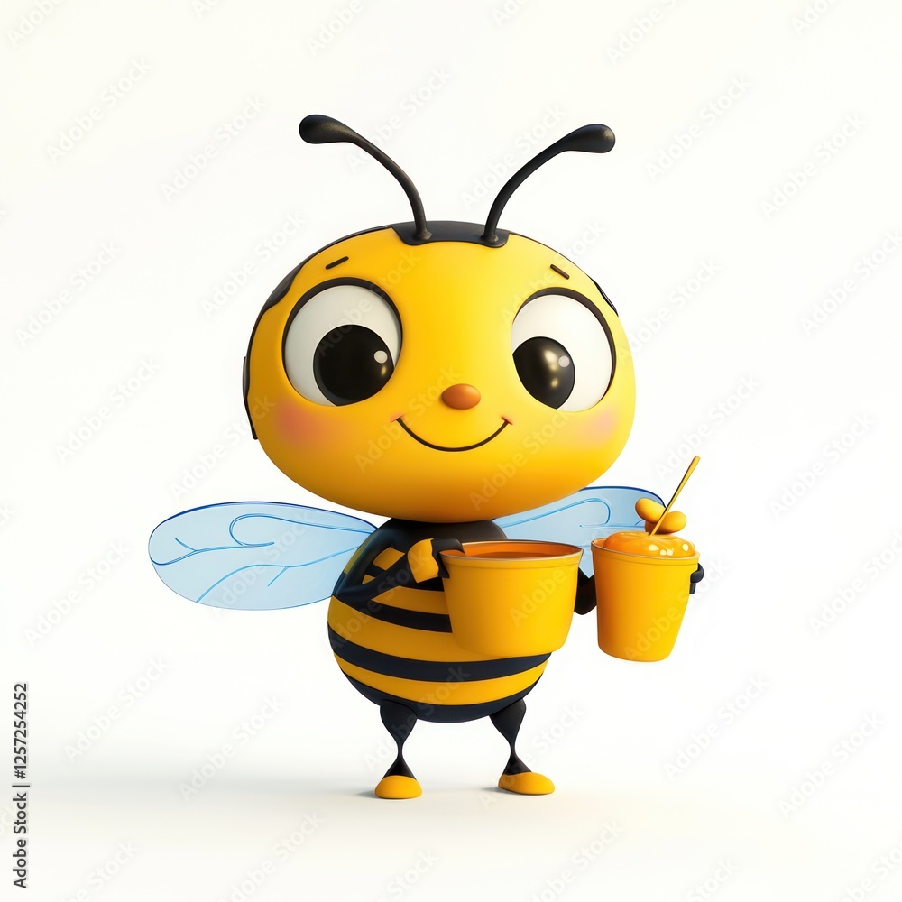 Cartoon bee holding honey drinks Cartoon bee holding honey drinks