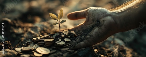 Wallpaper Mural Growing plant among coins in rich soil. Torontodigital.ca