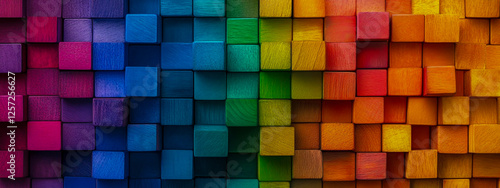 Vibrant rainbow-colored cube patterns create a colorful background. photo