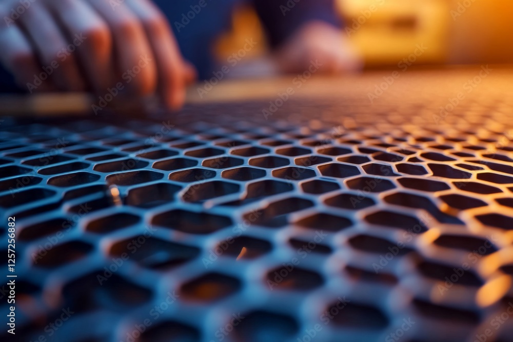 Obraz premium An expert technician examines a catalytic converter’s honeycomb structure, highlighting metalwork and gaps with focused light for better visibility