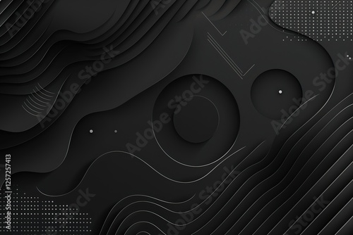 Minimal geometric black gradient background. Dynamical shapes, forms, line composition. Abstract dark flat banner. Business creative fluid presentation party backdrop. Memphis Black Friday Sale BG