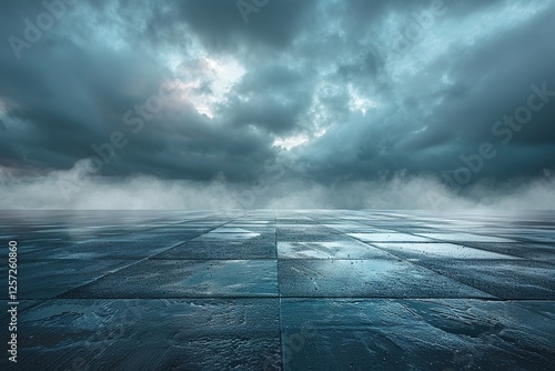 Dark Street Floor Background with Dramatic Sky for Car or Product Placement and Presentation