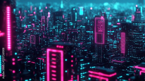 Wallpaper Mural A vibrant neon cityscape illuminated by bright pink and blue lights, showcasing futuristic architecture and a bustling urban atmosphere. Torontodigital.ca