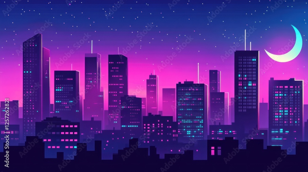 An illustration showcases a vibrant city skyline at night An illustration showcases a vibrant city skyline at night