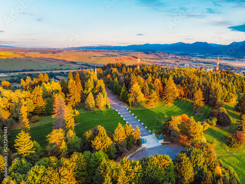 Sunset over Liptov region with Liptovska Mara lake and Tatras mountains around. Liptovsky mikulas landspace, slovakia. photo