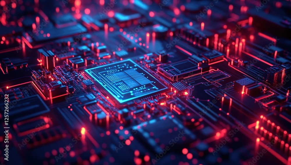 Obraz premium Exploring Circuit Board Design: Microchip Architecture and Technology's Advancement