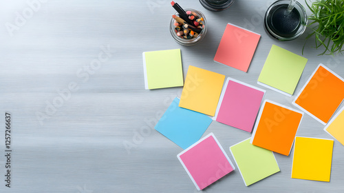 A group of people selecting index cards from a table in a collaborative workspace, focused on organizing information.
 photo