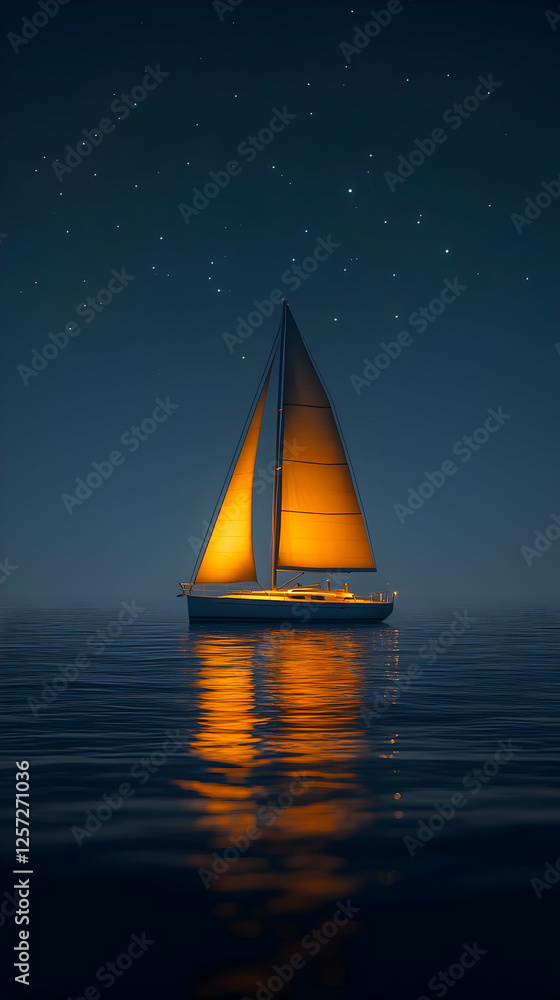 Night sailboat, ocean, stars, calm Night sailboat, ocean, stars, calm