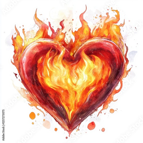 Fiery heart symbolizing passion art studio digital illustration vibrant close-up emotional concept photo