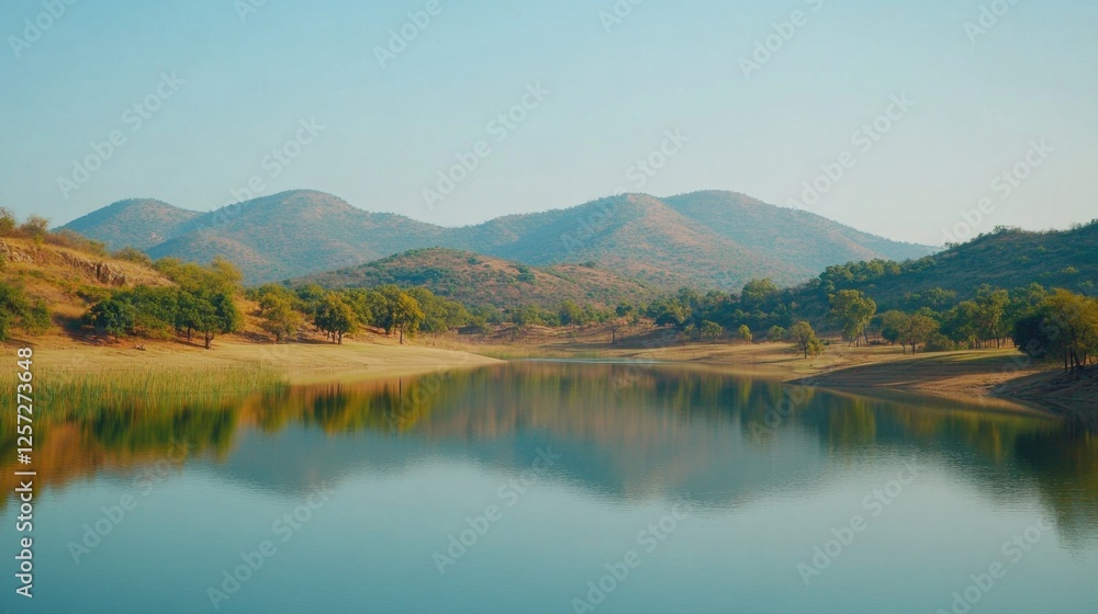 A mountain lake with a mirror-like surface reflecting the stunning landscape A mountain lake with a mirror-like surface reflecting the stunning landscape