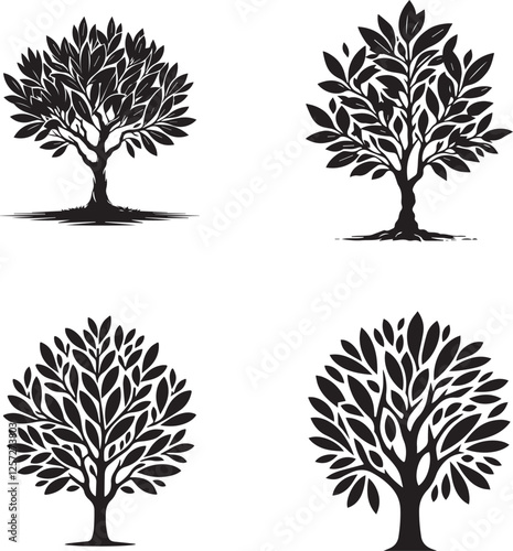 Bay Tree Silhouette Collection - High-Quality Vector Illustrations