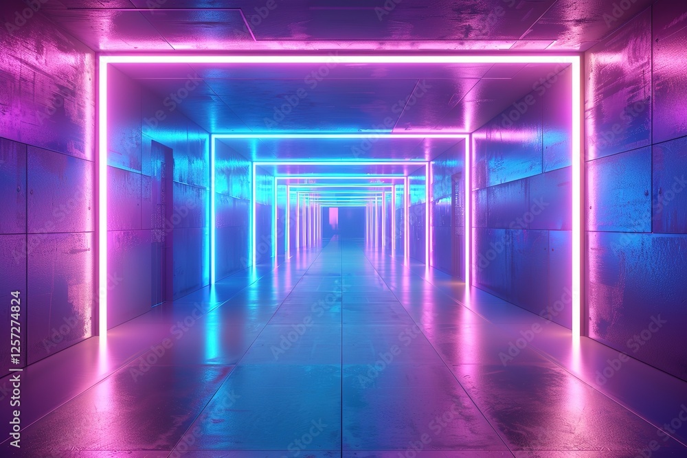abstract background of futuristic corridor with purple and blue neon lights abstract background of futuristic corridor with purple and blue neon lights