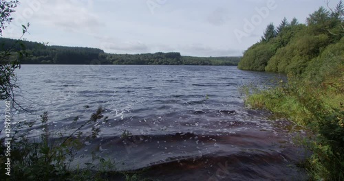 Wide shot looking through bushes of Llwyn-on Reservoir at Merthyr Tydfil, photo