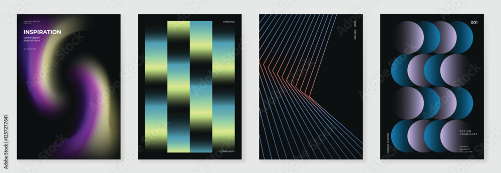 custom made wallpaper toronto digitalModern gradient poster background vector set. Minimalist cover template with vibrant perspective geometric prism shapes in motion. Ideal design for social media, cover, banner, flyer.