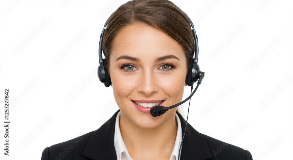Young business woman telephone operator hotline worker customer support service manager with headset isolated on a white background copy space. Call center concept Young business woman telephone operator hotline worker customer support service manager with headset isolated on a white background copy space. Call center concept
