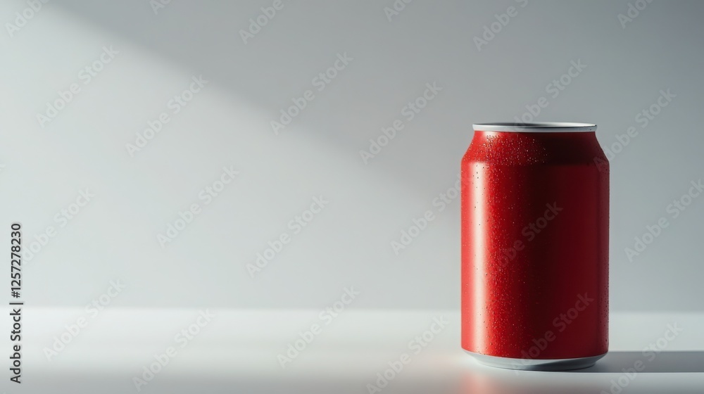 Red Aluminum Soda Can on White Background with Light Beam Red Aluminum Soda Can on White Background with Light Beam