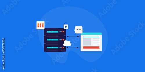 AI cloud platform, automatic task and website analytics enhancement, cloud computing server concept.