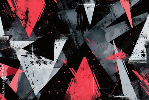 Abstract seamless grunge pattern. Urban art texture with neon lines, triangles, chaotic brush strokes, ink elements. Colorful graffiti vector background. Trendy design in red, black and gray color