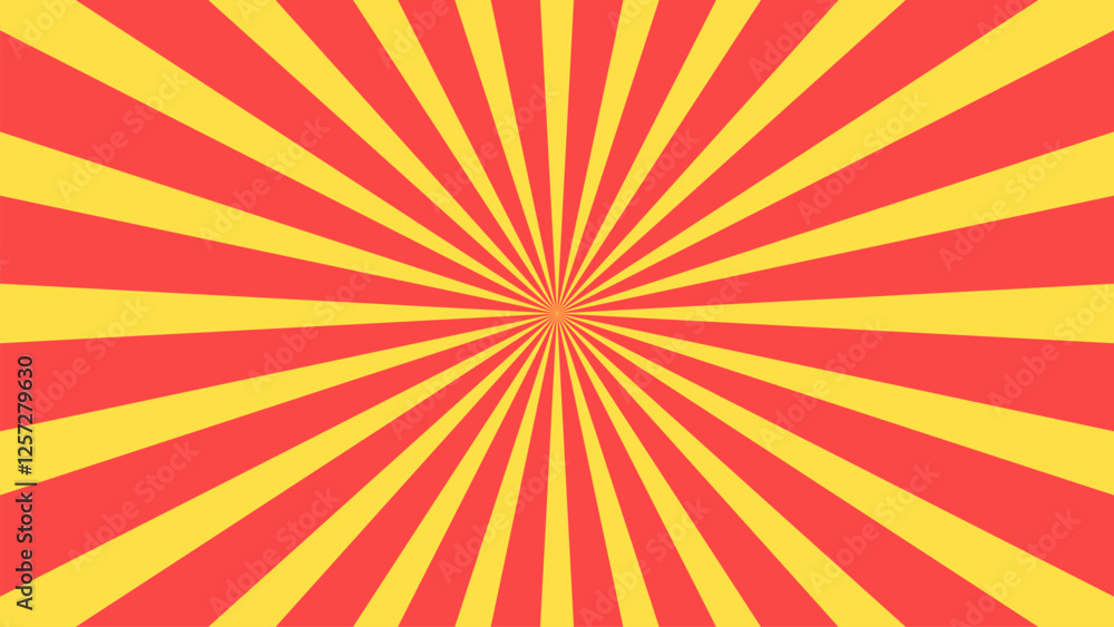 Yellow and red banner with Sun rays, yellow comic background. Sunburst background Yellow and red banner with Sun rays, yellow comic background. Sunburst background