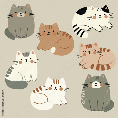 Adorable cute minimalist illustrations of cats of different colors