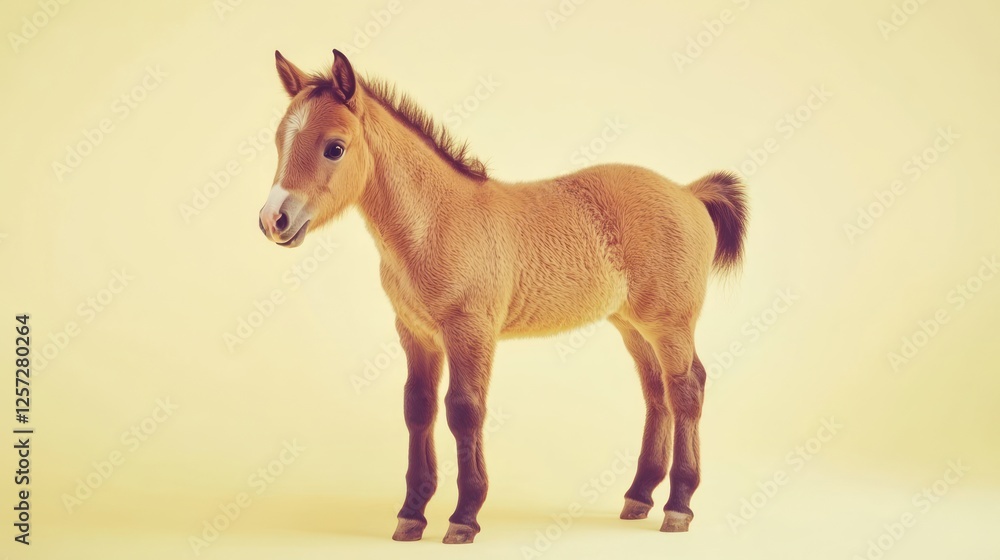 Adorable light brown foal stands on a plain background Adorable light brown foal stands on a plain background