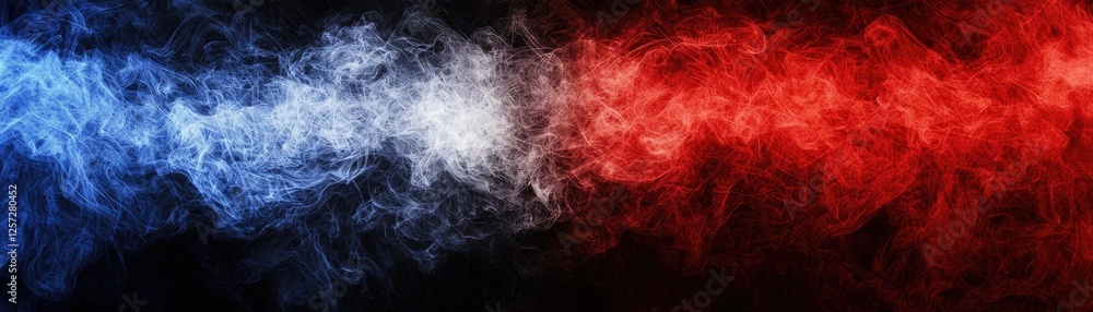 Obraz premium Blue and red smoke collide, dark background, abstract art, design element