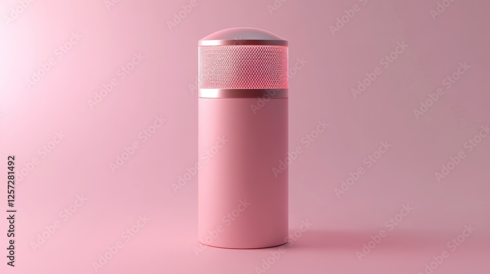 Pink cylindrical cosmetic container, studio shot, pink background, product photography Pink cylindrical cosmetic container, studio shot, pink background, product photography