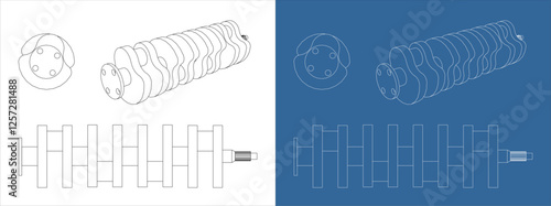 Automobile Crankshaft Blueprint Vector with Engineering Technical Illustration