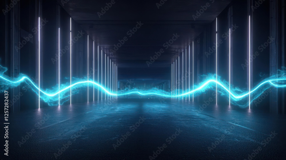 Abstract Neon Blue Tunnel With Glowing Lines Abstract Neon Blue Tunnel With Glowing Lines