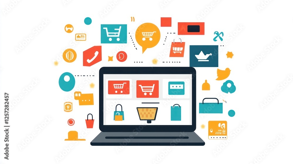 Online Shopping Laptop Displaying E-commerce Website Online Shopping Laptop Displaying E-commerce Website