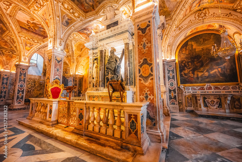 Amalfi Cathedral bell tower in Amalfi coast in Italy. The church of the Apostle Saint Andrew in the Piazza del Duomo in amalfi city photo