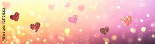 Sparkling hearts float against a bokeh infused gradient backdrop photo