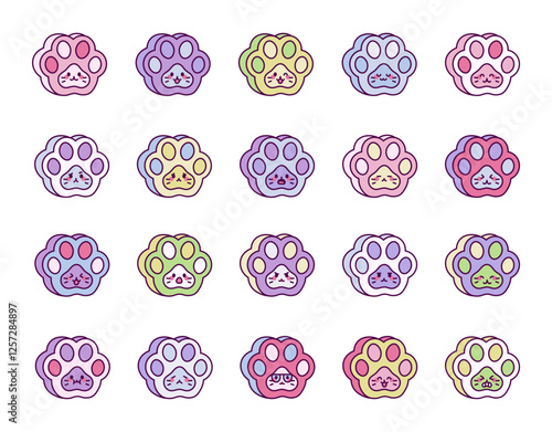 A charming and delightful set of cartoon animal taba paw illustrations showcasing a variety emotions, creative expressions, and joyful moods for inspiring versatile artistic design projects.