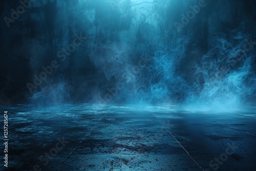 concrete black fog neon dark asphalt cool smoke concept wet floor lights cement street art 3D background background rendering bright environment abstract effect black empty asphalt old blue design